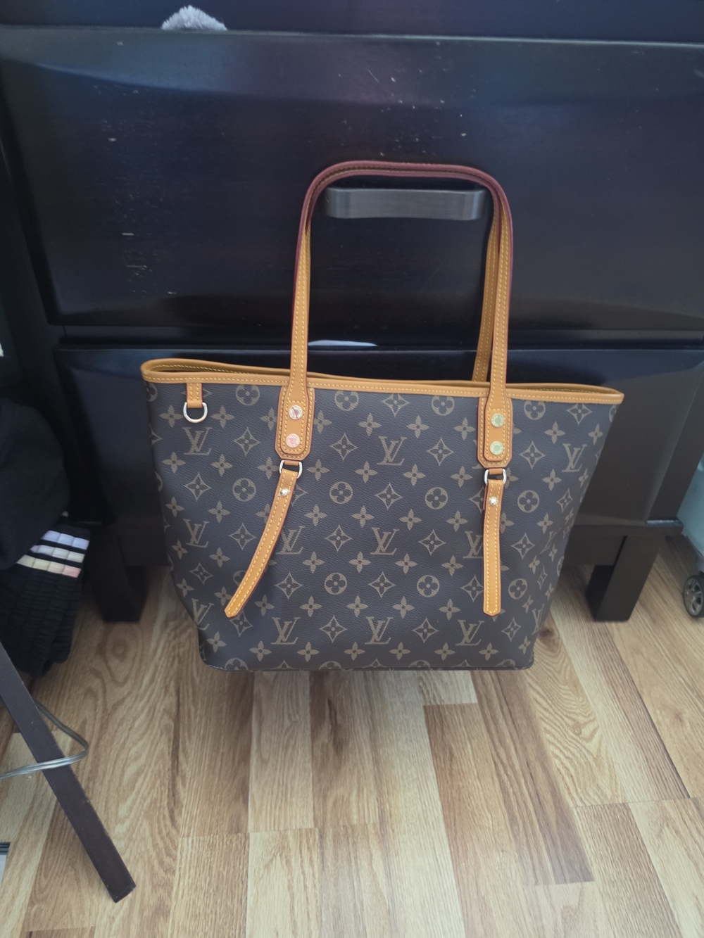 Leather Monogram Canvas Brown Tote Shoulder Bag Purse - Picture 2 of 6